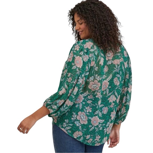 Torrid Women’s Chiffon Lurex Floral Print Plus Size 3X Button-Up Green - Picture 4 of 12
